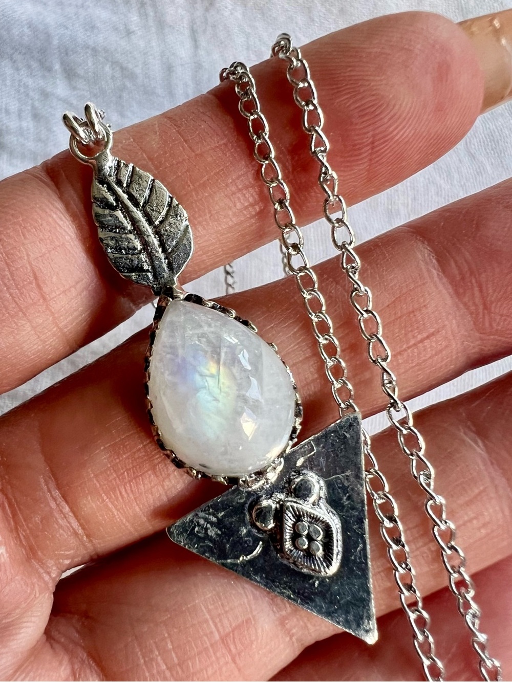 925 Feather + Arrow Rainbow Flash Moonstone Necklace Pendant